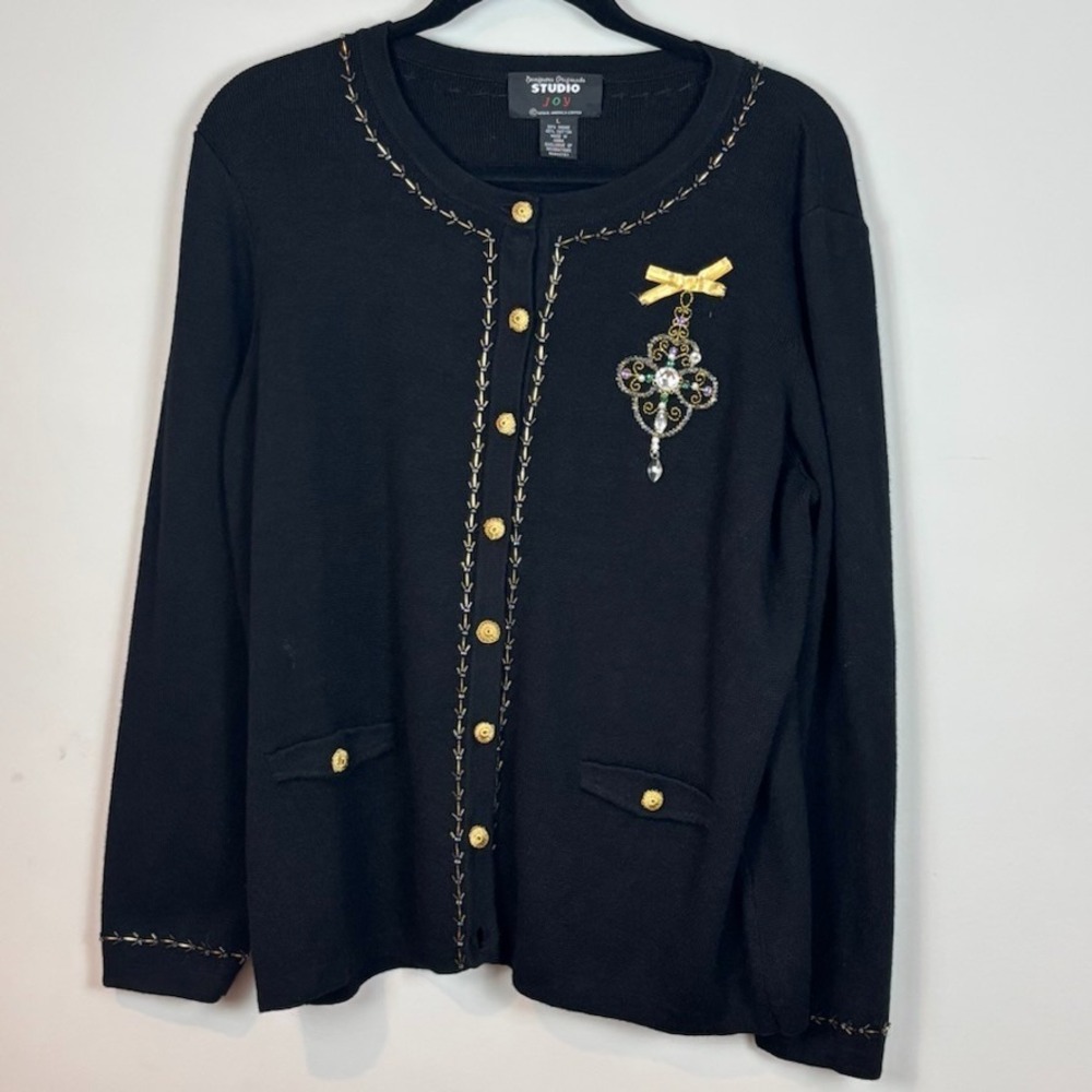 Design Originals Studio Joy Ugly Christmas Sweater Black Embroidered Ornament LG